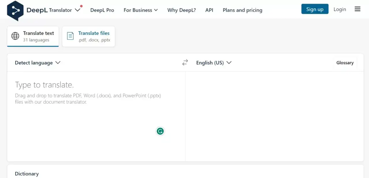 DeepL Translator låter dig översätta text och filer. Använd den för deep translate av dokument.