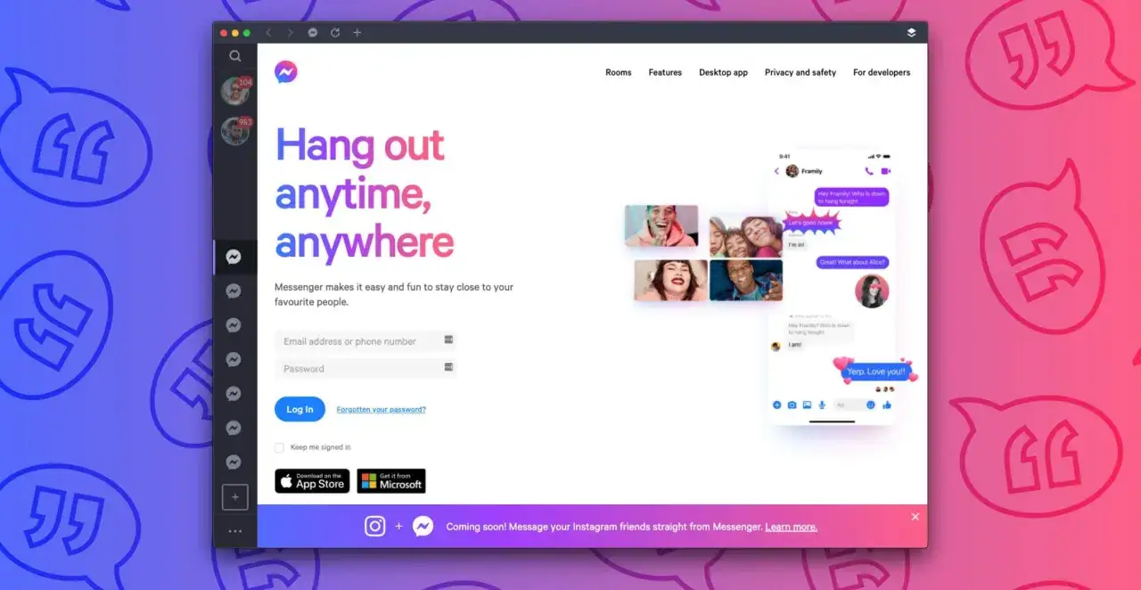 Messenger p&aring; datorn visar en inloggningssida med texten 