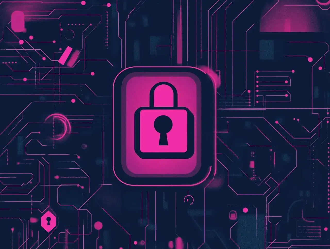 Digitalt n&auml;tverk med ett h&auml;ngl&aring;s som symboliserar s&auml;kerhet. Bilden illustrerar hur bedragare f&aring;r tag p&aring; telefonnummer genom dataintr&aring;ng.