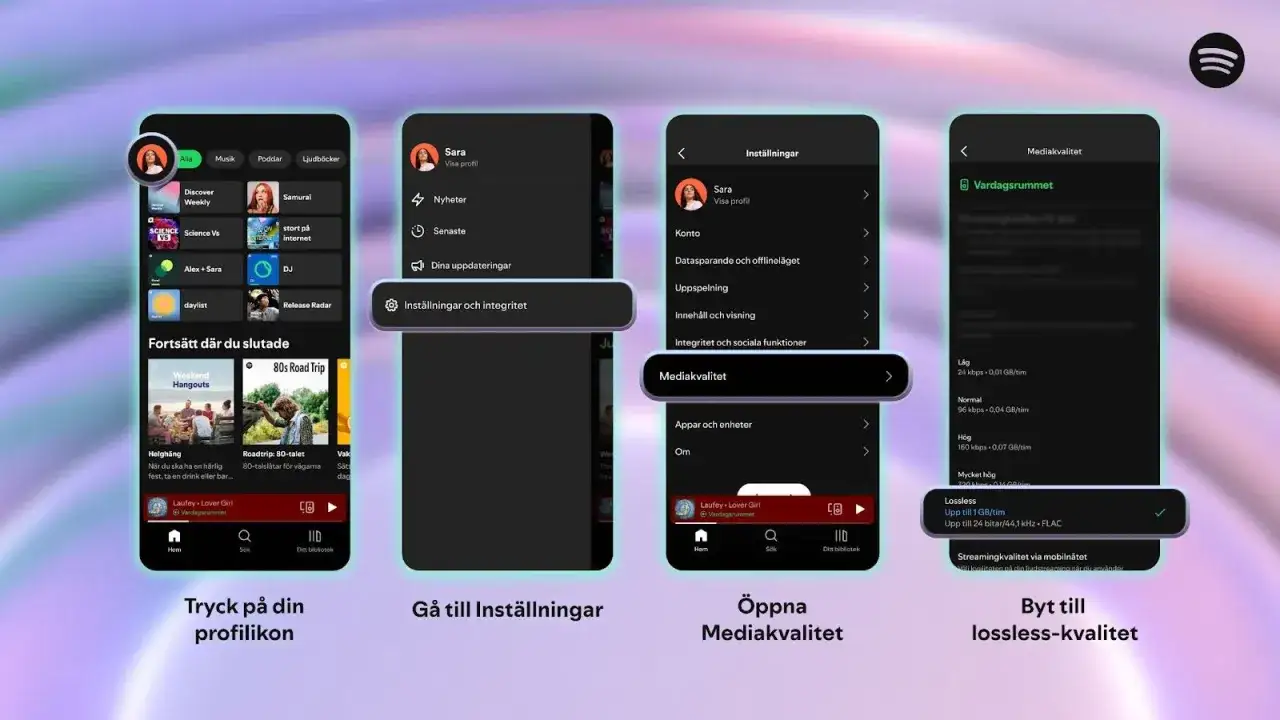 Spotify ljudkvalitet: Välj lossless för bästa ljudupplevelse.