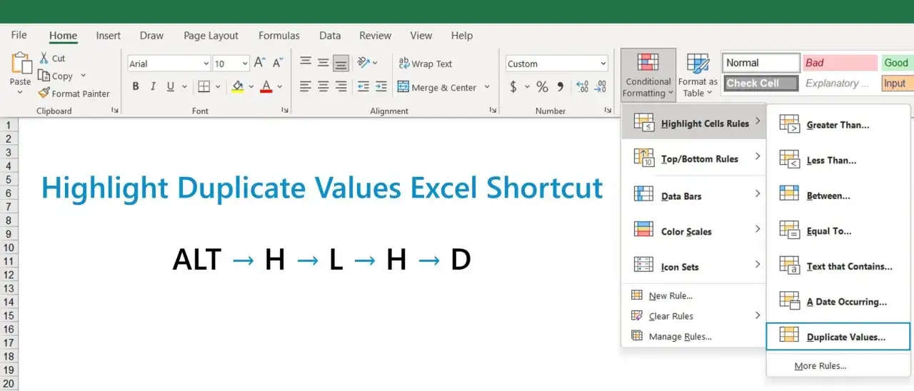 Excel-guide f&ouml;r att hitta dubbletter. Visar hur du markerar dubbletter med kortkommando ALT H L H D.