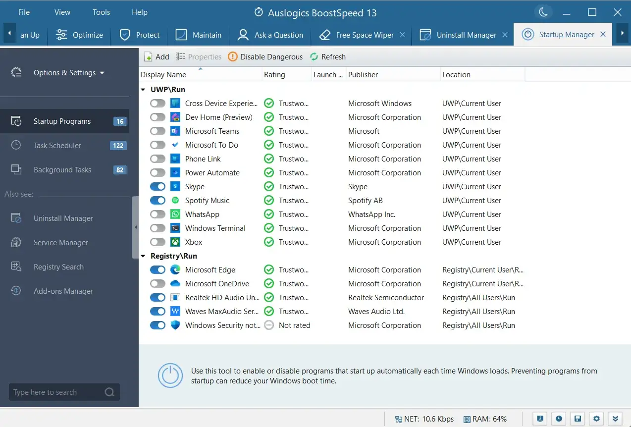 Program som startar automatiskt i Windows 10. Hantera autostart-program f&ouml;r snabbare uppstart.
