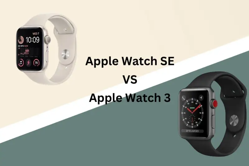 Jämförelse mellan Apple Watch SE och Apple Watch 3. Två olika Apple Watch modeller visas.